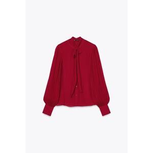 Zara Bow Blouse Zw Collection Tie Blouse - M - Red